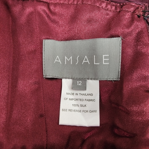 Amsale Cerisa Burgundy Crinkle Silk Junior Bridesmaid Gown Size 12 Girls G26 - Picture 10 of 11